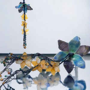 Garland with flowers/suncatcher/wind chime/stained glass/fusing/bell chime/glass hood/garden decoration/stone beads/quartz/agate image 1