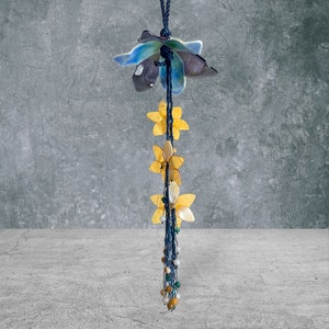 Garland with flowers/suncatcher/wind chime/stained glass/fusing/bell chime/glass hood/garden decoration/stone beads/quartz/agate image 5