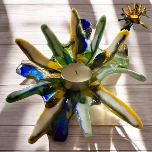 Glasbild, Kerzenhalter, Dekoration, Glas, Fusing, Handgefertigt