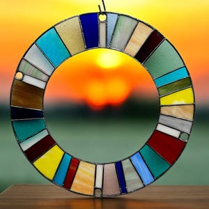 Wreath/Tiffany glass art/Glass panel/Garden decoration/Window picture/Wheel/Round/Stained glass/Colorful/Home decor/Light shows