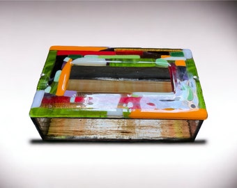 Tissue Box/Fused Glass Box/Stained Glass Box/Glass Casket/Crate/Storage/Gifts/Practical/Green/Yellow/Clear