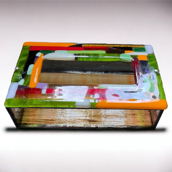 Tissue Box/Fused Glass Box/Stained Glass Box/Glass Casket/Crate/Storage/Gifts/Practical/Green/Yellow/Clear