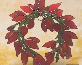 Window decoration/Tulips/Red/Stained glass/Play of light/Home decor/Flowers/Home decor/Wreath/Glass/Blossoms/Stained glass/Garden decoration/Suncatcher