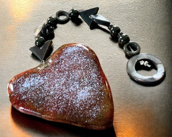 Heart made of glass/pendant/tumbled stone necklace/hematite/bloodstone/window picture/decoration/gifts/red black/fused glass/mother of pearl/romantic