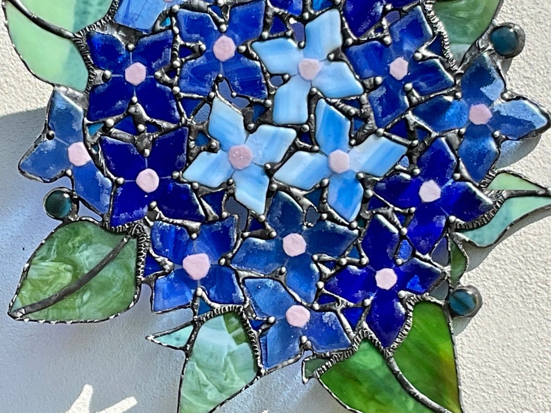 Hydrangeas/Flowers in Blue/ Glass Wreath/ Tiffany Technique / Wall Decoration / Stained Glass / Handmade /Home Décor/Gifts image 8