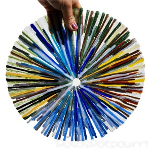 Warm Glass/Glass Panel/ colorful 30 cm/Fusing / Glass/ Round/Stained Glass / Window Picture /Suncatcher /Light Play /Garden Decoration/Stripes