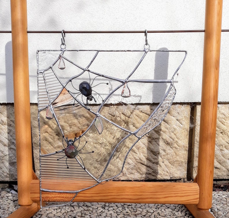 Spider Glass Panel / Spider Web /Stained Glass /Sunchatcher/Light Play /TiffanyTechnik/Original Handmade / Window Picture/ Home Decor/ image 1