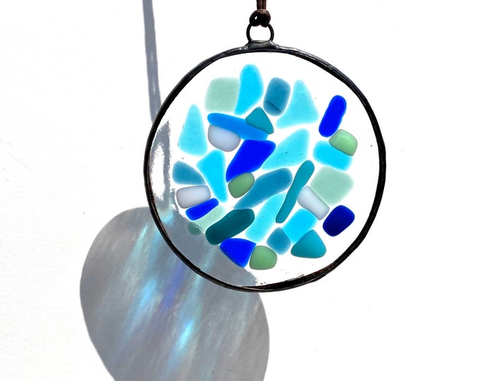 Blue Stained Glass Suncatcher Large Fused Glass Suncatcher Etsy