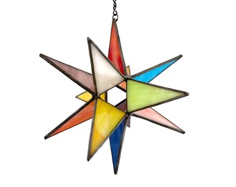 MADE TO ORDER Stained glass Moravian star rainbow, made to order rainbow stained glass star, pastel rainbow star suncatcher