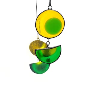 Unique handcrafted stained glass suncatcher, Green and yellow fused glass pendant suncatcher, One of a kind glass art, Colorful window art