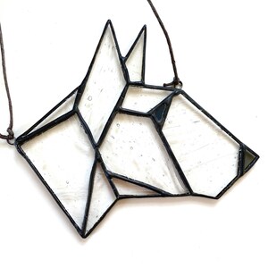 Stained glass bull terrier, minimalist stained glass pit bull, clear stained glass dog, gift for dog lover, glass dog Suncatcher image 1