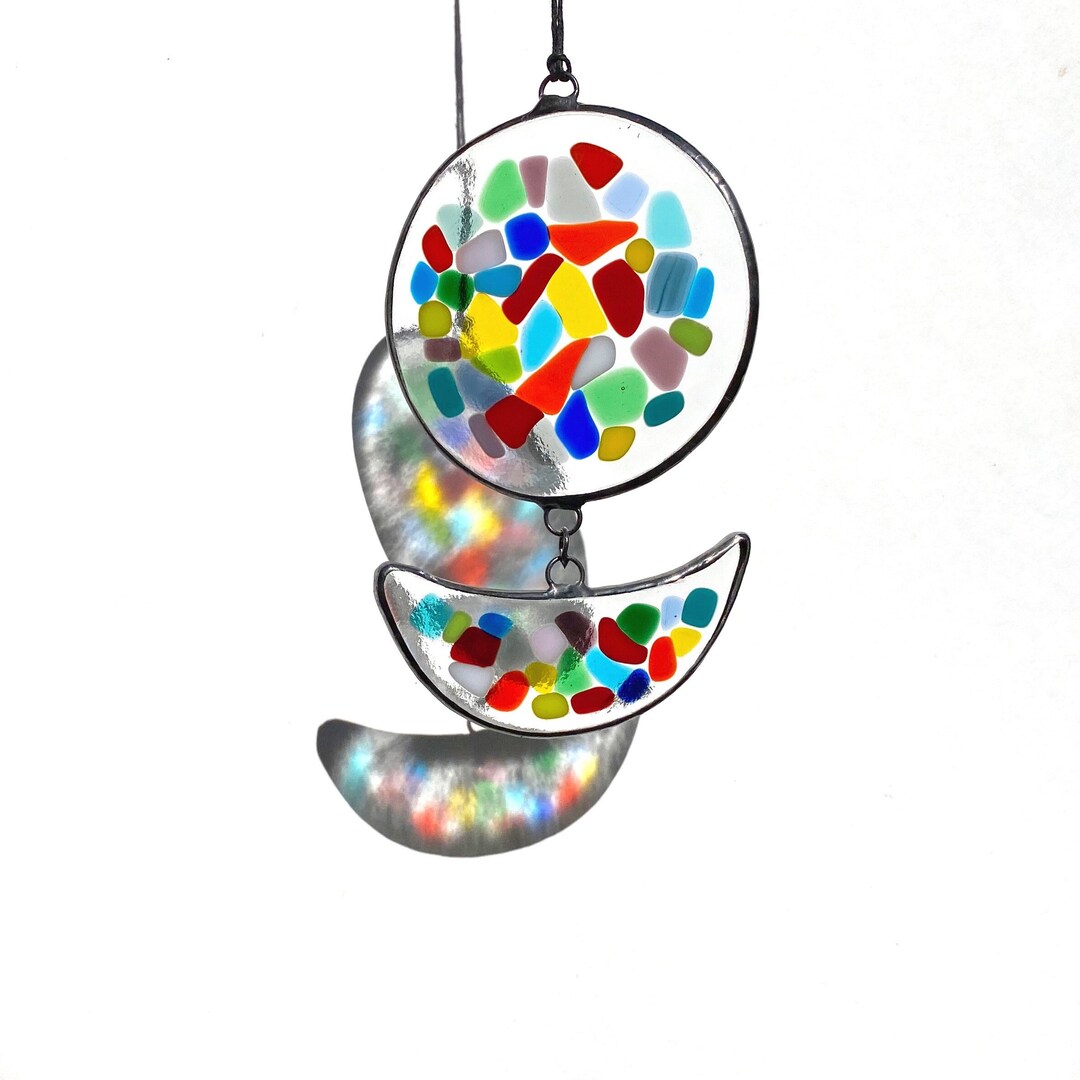 Unique Multicolored Mosaic Stained Glass Mobile Suncatcher, Colorful