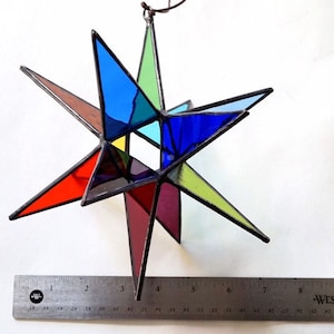 MADE TO ORDER Stained glass Moravian star, colorful rainbow stained glass star, geometric stained glass suncatcher, rainbow pride decor image 10