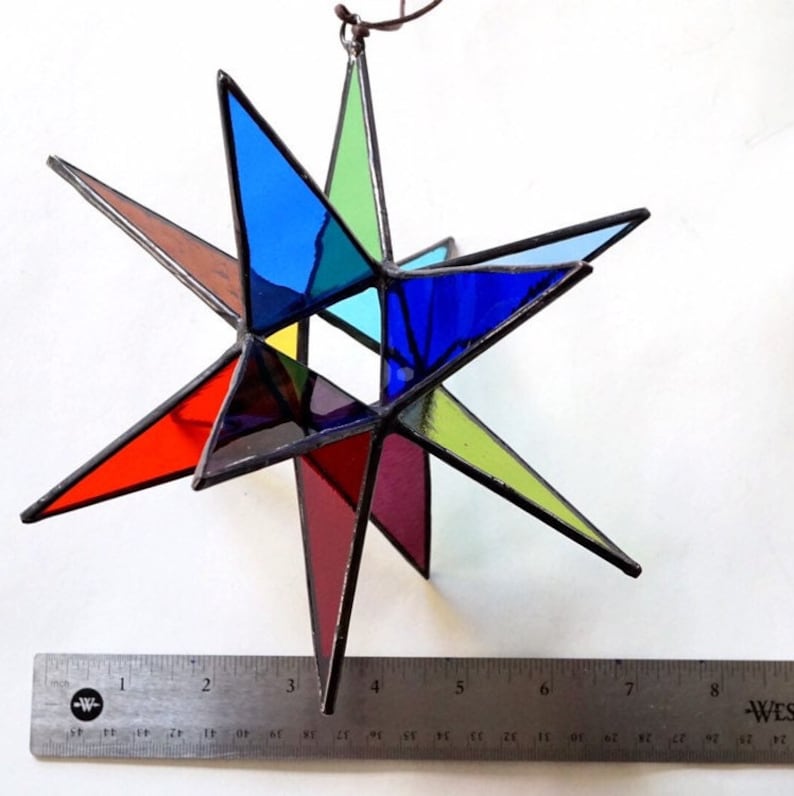 MADE TO ORDER Stained glass Moravian star, colorful rainbow stained glass star, geometric stained glass suncatcher, rainbow pride decor image 10