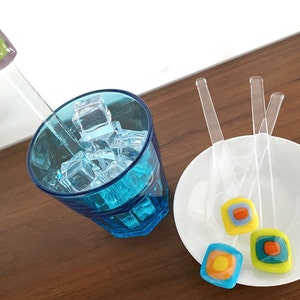 Colorful glass swizzle sticks, set of 4 cocktail stirrers, glass drink stirrers, glass java sticks mid century modern coffee stirrers image 7