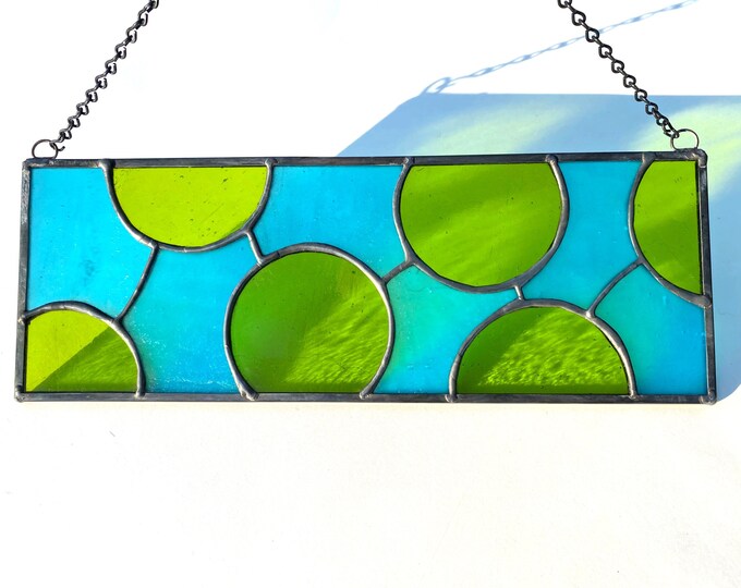 Horizontal Stained Glass Panel Polka Dot Pattern Window Etsy