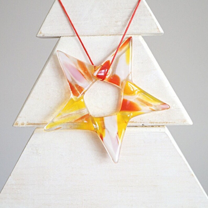 Multicolored glass star sunctcher, red and yellow fused glass star window ornament, unique hostess gift, colorful glass window art image 3