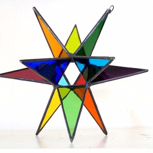 MADE TO ORDER Stained glass Moravian star, colorful rainbow stained glass star, geometric stained glass suncatcher, rainbow pride decor image 8