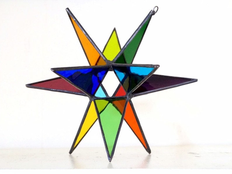 MADE TO ORDER Stained glass Moravian star, colorful rainbow stained glass star, geometric stained glass suncatcher, rainbow pride decor image 8