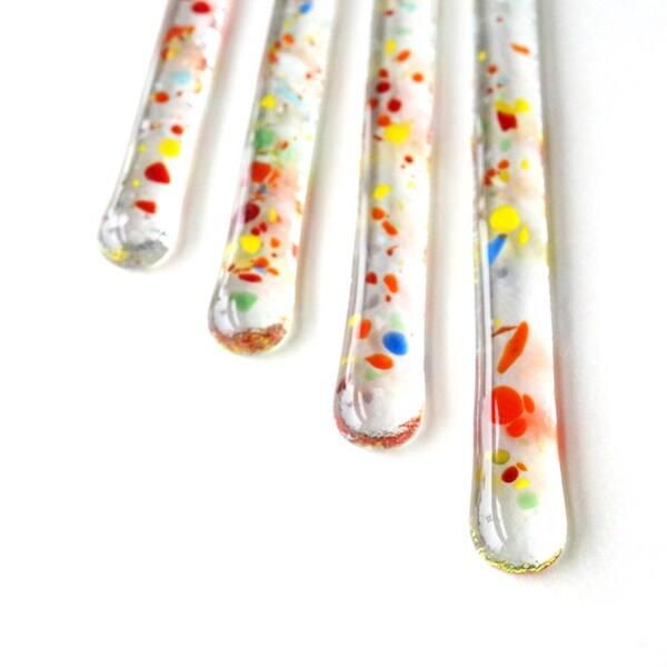 Colorful glass swizzle sticks, set of 4 rainbow cocktail stirrers, glass drink stirrers, coffee lover gift, colorful paint splatter pattern