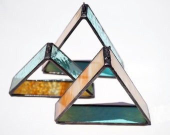 Stained glass suncatchers, set of 3, geometric stained glass, orange and sea green stained glass art, triangle art, minimalist glass art