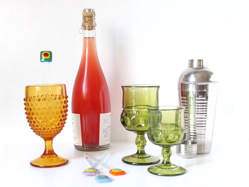 Colorful glass swizzle sticks, set of 4 cocktail stirrers, glass drink stirrers, glass java sticks mid century modern coffee stirrers image 3