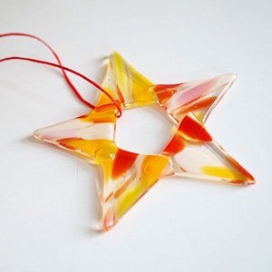 Multicolored glass star sunctcher, red and yellow fused glass star window ornament, unique hostess gift, colorful glass window art image 4