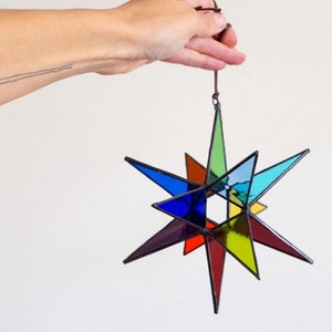 MADE TO ORDER Stained glass Moravian star, colorful rainbow stained glass star, geometric stained glass suncatcher, rainbow pride decor image 6