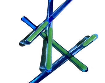 Blue and green glass swizzle sticks, set of 4 cocktail stirrers, home bar cart accessories, mixology gift, make fancy drinks at home