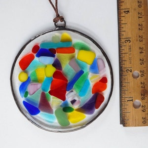 Blue stained glass suncatcher large, fused glass suncatcher, mosaic glass suncatcher, sea glass art, glass beach creations, colorful glass image 10