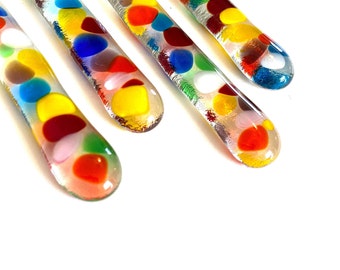 Colorful rainbow glass swizzle sticks, set of 4 cocktail stirrers, glass drink stirrers for home bar, mixologist gift, hostess gift