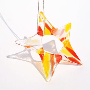 Multicolored glass star sunctcher, red and yellow fused glass star window ornament, unique hostess gift, colorful glass window art image 2