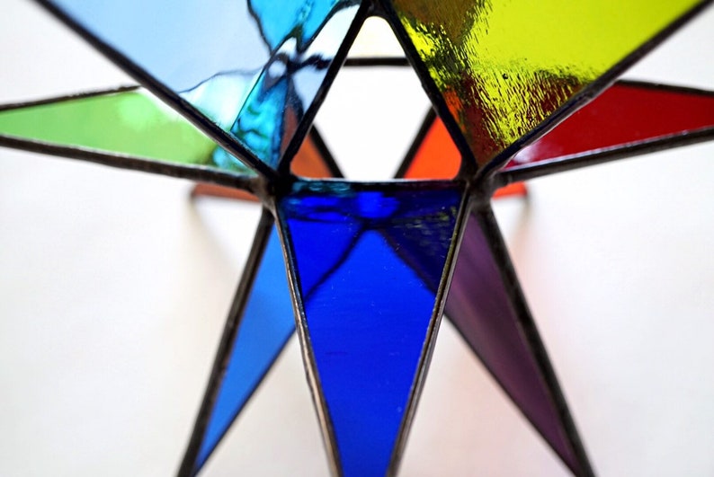 MADE TO ORDER Stained glass Moravian star, colorful rainbow stained glass star, geometric stained glass suncatcher, rainbow pride decor image 7