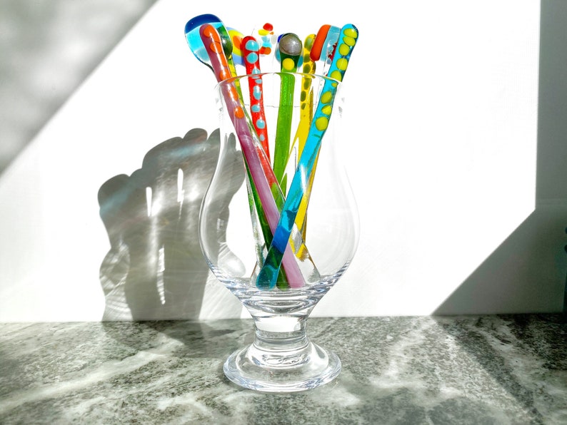 Colorful Glass Swizzle Sticks Set of 4 Cocktail Stirrers Etsy