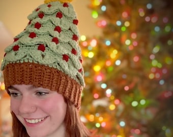 Sage Green Christmas Tree Hat with Cranberry Baubles