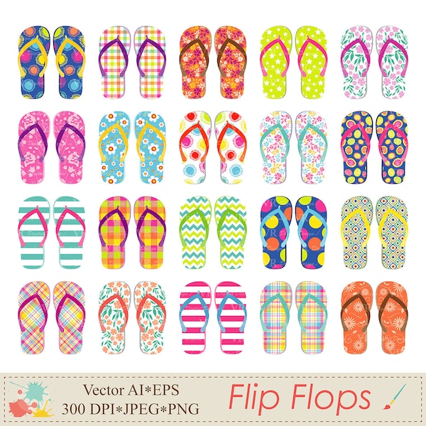 Flip Flops Clip Art, Summer Shoes Clipart, Beach Clipart, Instant Digital Download Vector Clip Art