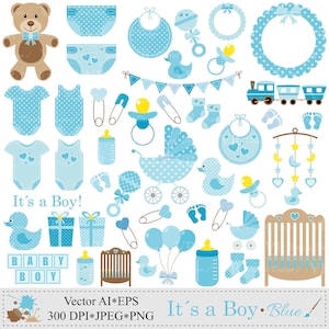 Baby Boy Clip Art, Blue Baby Shower Clipart, Nursery Clip Art, Baby Boy Vector Clipart, Baby Boy Onesie Clipart, Digital Download