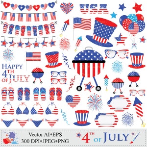 4. Juli Vektor Clipart, patriotische Clip Art, USA Clipart, Sternen und Streifen-Clip-Art, Unabhängigkeitstag Clipart, sofortiger Digital Download