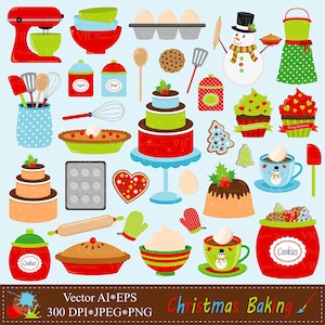 Christmas Baking Clip Art, Holiday Baking Clipart, Christmas Kitchen Cookies Cake Digital Vector Clip Art, Lets bake Clipart