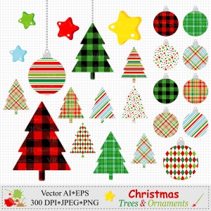 Christmas Trees Ornaments Clipart, Christmas Digital Vector Download Clip Art, Christmas Tree Ornament Graphics, Scrapbooking Clipart