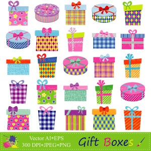 Gift Boxes Clipart,  Gifts Clipart, Presents Clip Art, Birthday Party Presents Clip Art, Digital Download Vector Clip Art