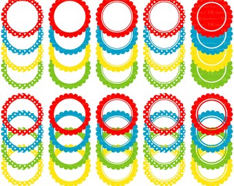 Scalloped Circle Labels and Frames Clip Art, Digital Labels and Frames Clipart, Scrapbooking Labels and Frames Digital Vector Download
