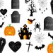 Halloween Clip Art with Haunted House, Haunted Tree, Pumpkins, Coffin, Bats, Spider; Halloween Vector Digital Download Clipart