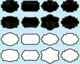 Etykiety clip art, ramki clipart, czarno-białe etykiety cyfrowe Pobierz, etykiety wektor, ramki wektor, Scrapbooking ramki etykiety