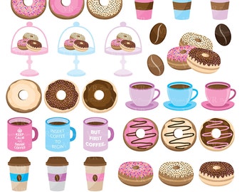 Coffee and Donuts Clip Art, Doughnut Clipart, Breakfast Clipart, Instant Digital Download Vector Clip Art