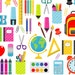 School Supplies Clip Art, Back to School Graphics, Stationery, Education, Teacher Vector Clipart, Digital Download