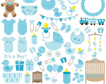 Baby Boy Clip Art, Blue Baby Shower Clipart, Nursery Clip Art, Baby Boy Vector Clipart, Baby Boy Onesie Clipart, Digital Download