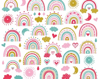 Bright Rainbows Clipart, Colorful cute rainbows illustration, Kids digital clip art set, vector download
