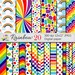 Rainbow Digital Paper Set, Multicolored Digital Scrapbook Printable Papers, Rainbow Patterns with Stars, Clouds, Instant Digital Download