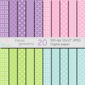 Verkauf 50 % Pastell geometrische Digital Papier Set, Pastell Digital Scrapbook Papiere, rosa, lila, blau, Grün Digital Papiere, Instant Download